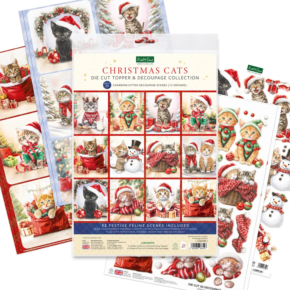 Katy Sue - Christmas Cats Die Cut Topper & Decoupage Collection (12 designs)