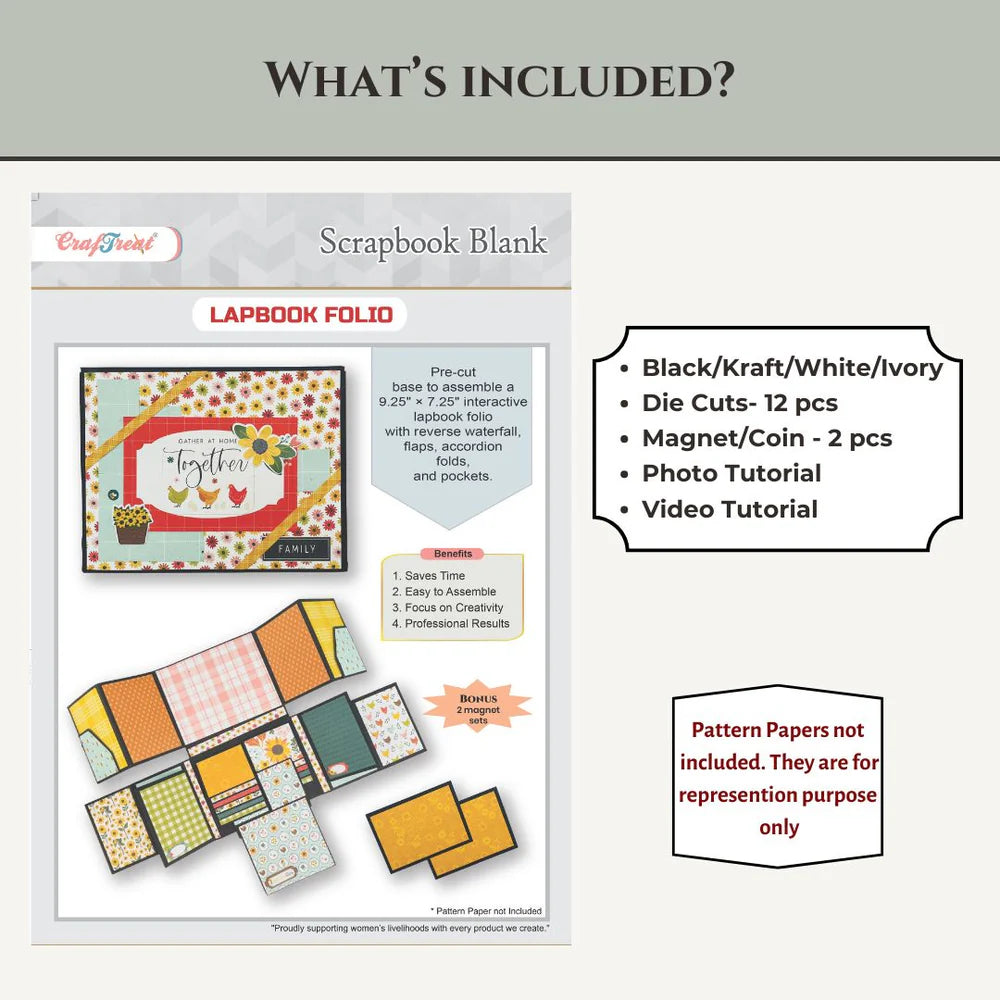CrafTreat - Scrapbook Blank Precut Album Base - LapBook Folio - Black
