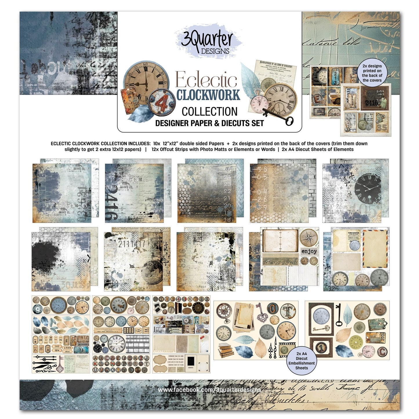 3Quarter Designs - 12x12 Eclectic Clockwork - The Crafty Kiwi