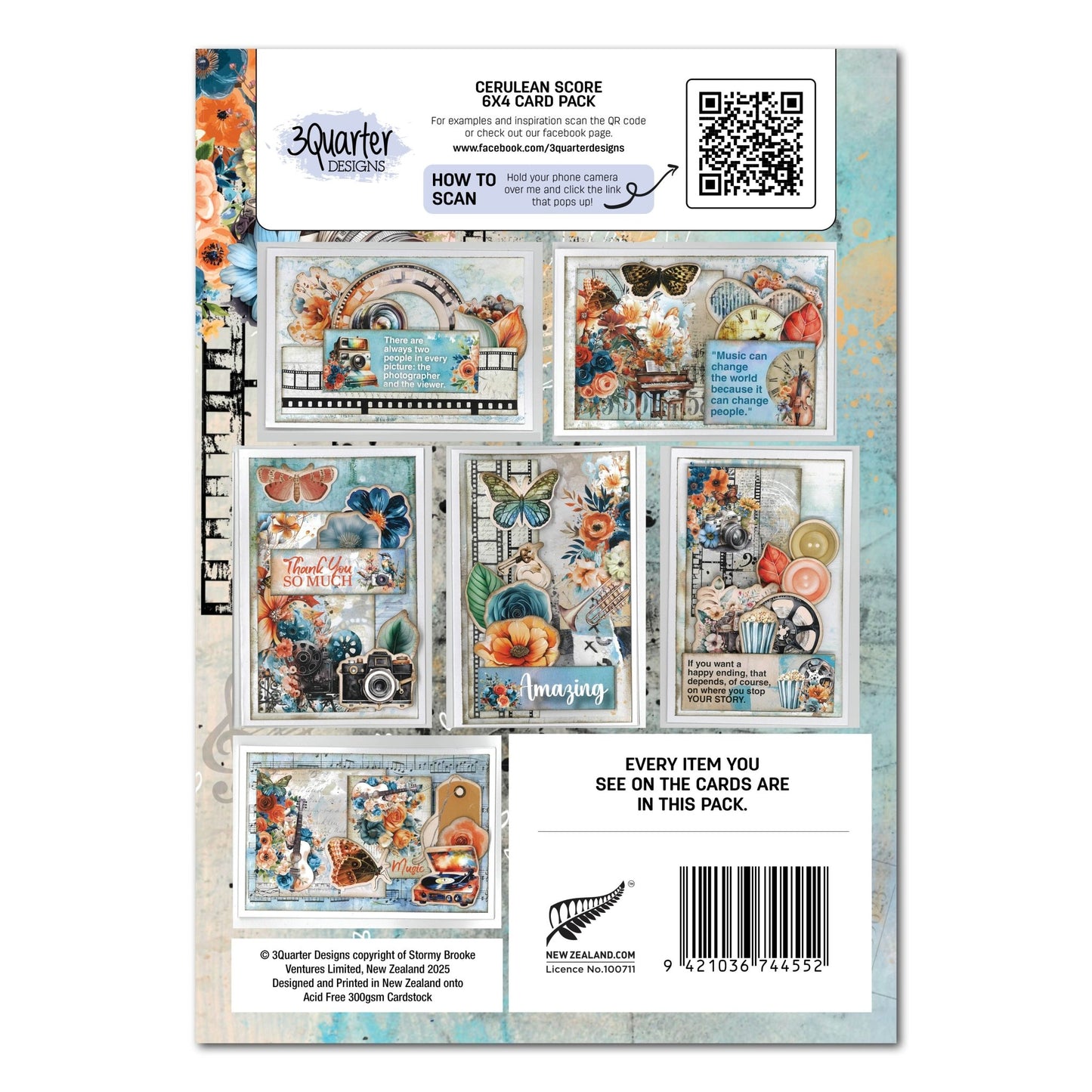 3Quarter Designs - 6x4 Card Making Pack Cerulean Score - The Crafty Kiwi