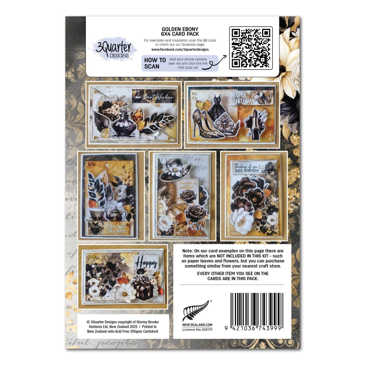 3Quarter Designs - 6x4 Card Making Pack - Golden Ebony - The Crafty Kiwi