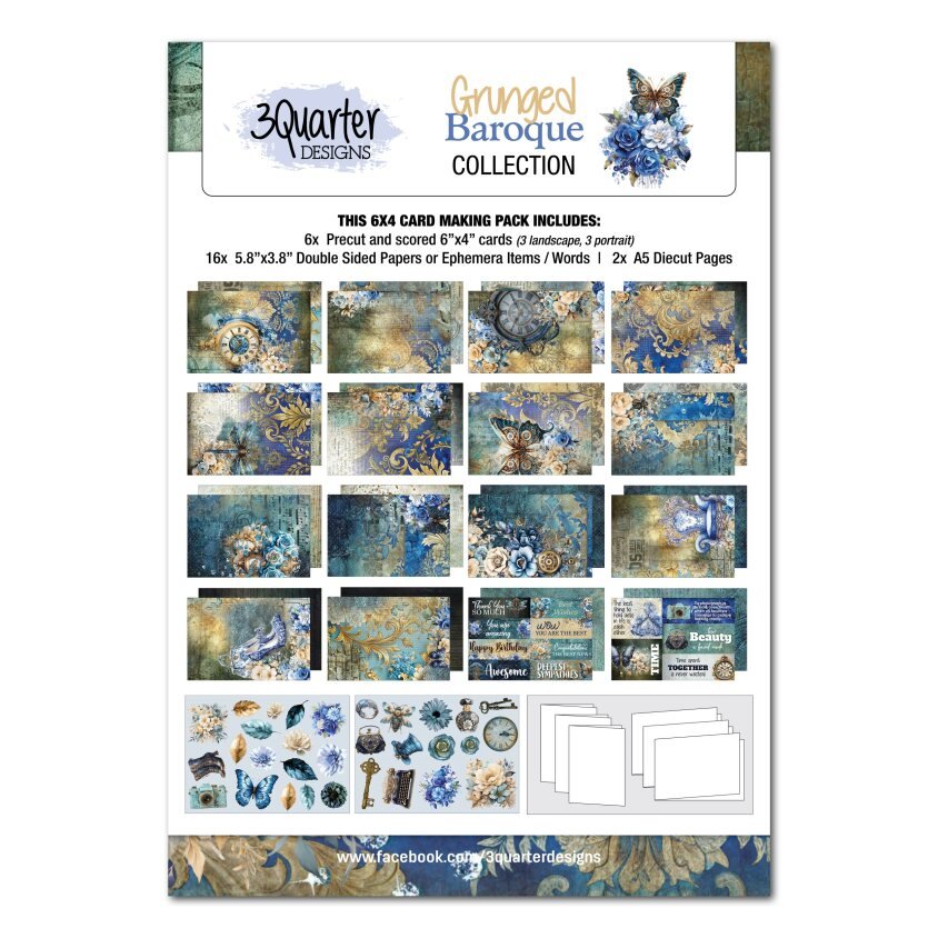 3Quarter Designs - 6x4 Card Making Pack Grunged Baroque - The Crafty Kiwi