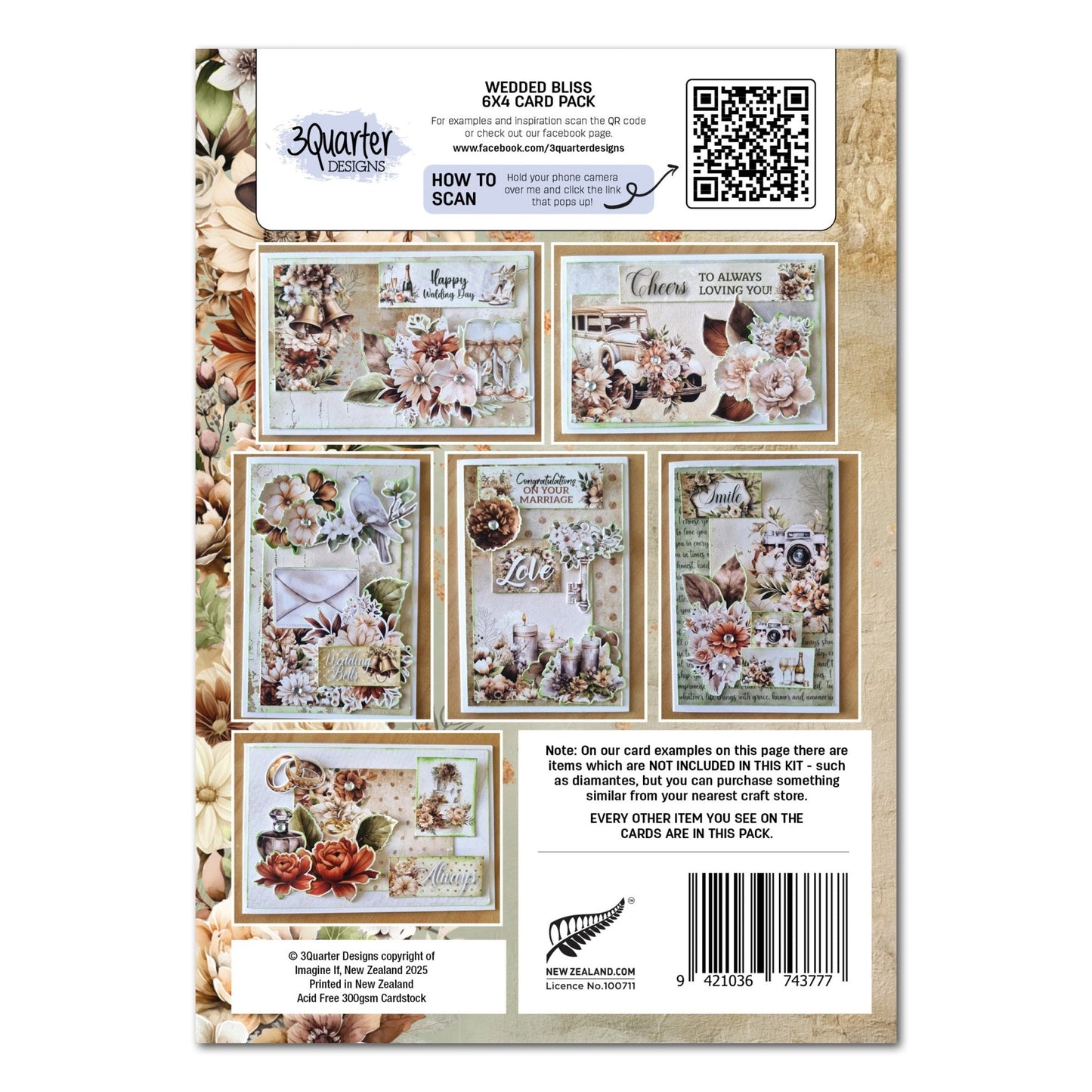 3Quarter Designs - 6x4 Card Making Pack - Wedded Bliss - The Crafty Kiwi