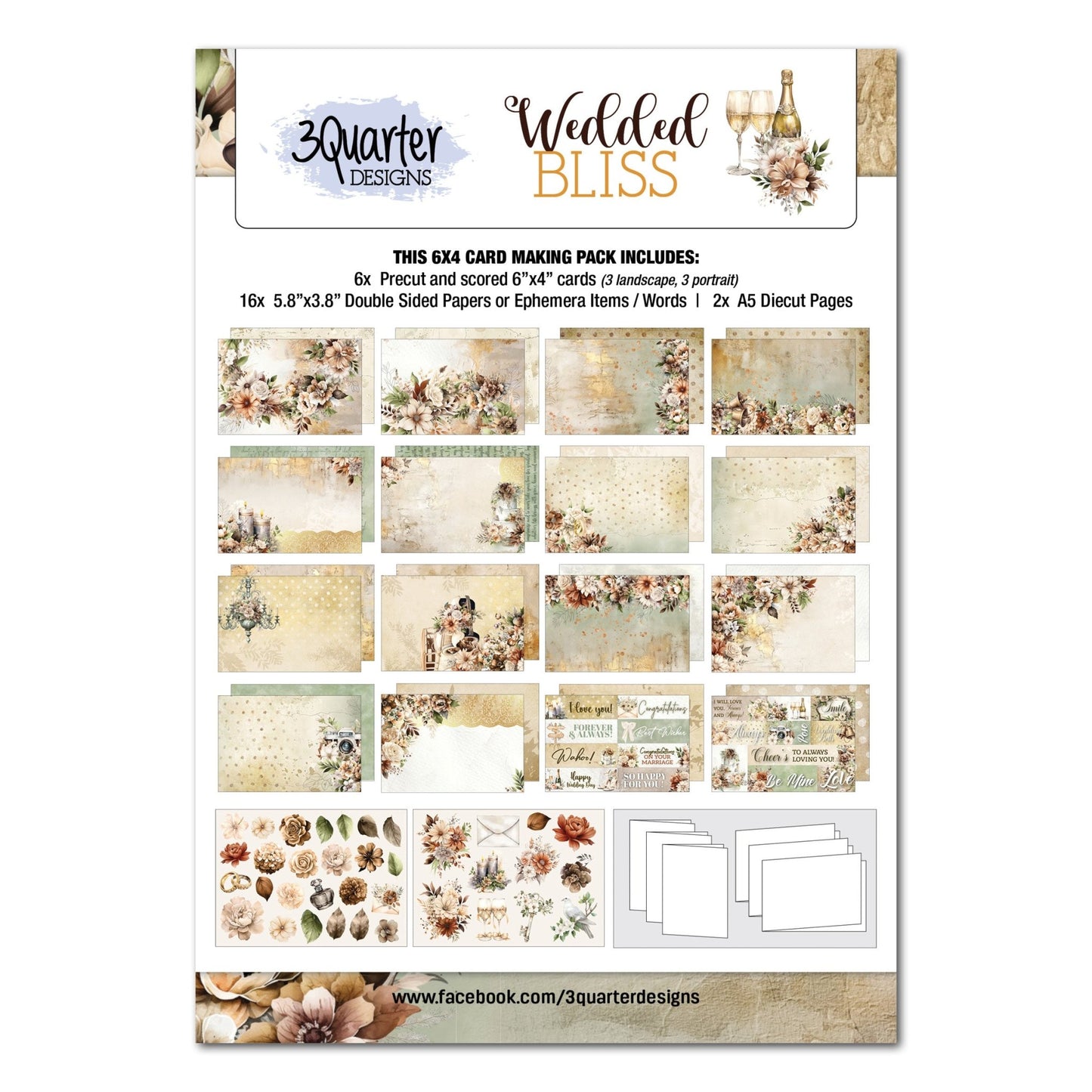 3Quarter Designs - 6x4 Card Making Pack - Wedded Bliss - The Crafty Kiwi