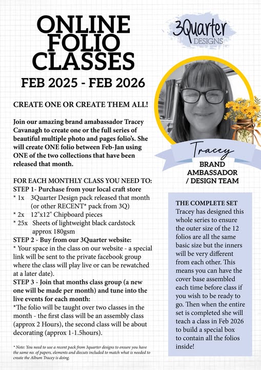 3Quarter Designs - Base Kit for Tracey Cavanagh Year of Folios Classes - The Crafty Kiwi