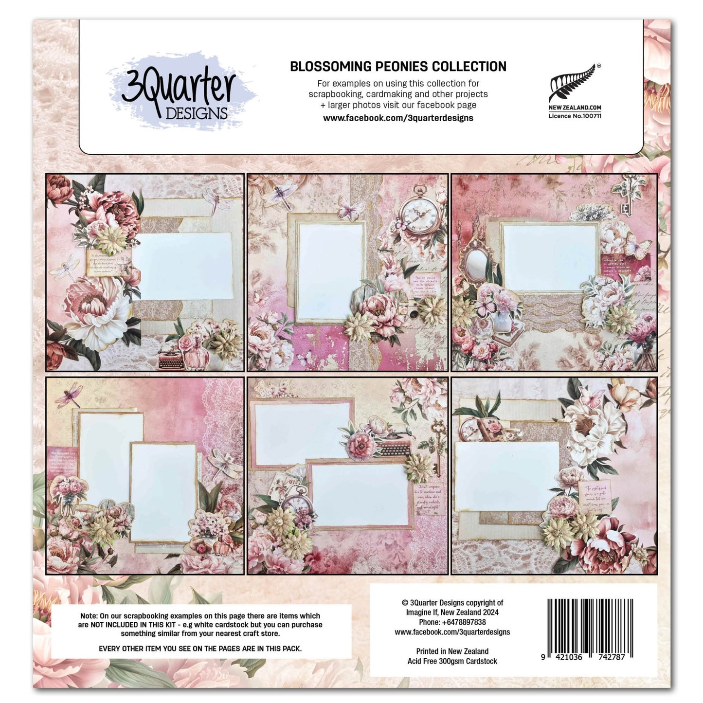 3Quarter Designs - Blossoming Peonies 12x12 Paper Pack - The Crafty Kiwi