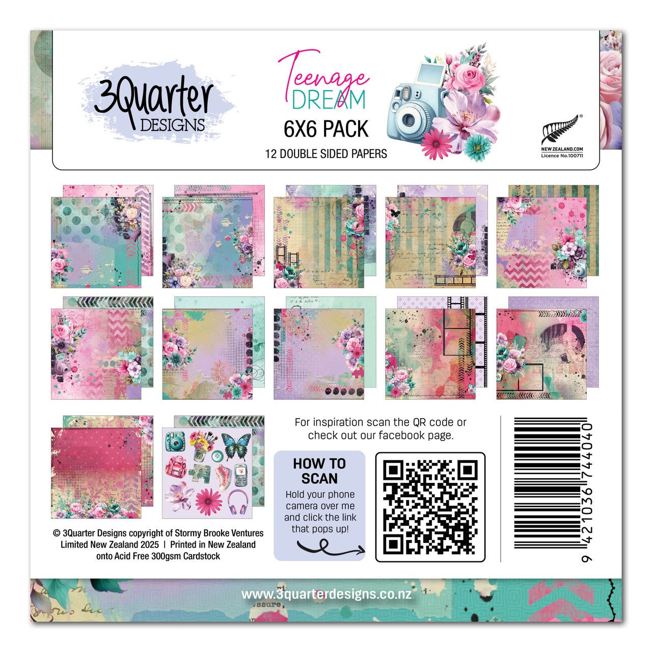 3Quarter Designs - Teenage Dream 6x6 Paper Pack - The Crafty Kiwi