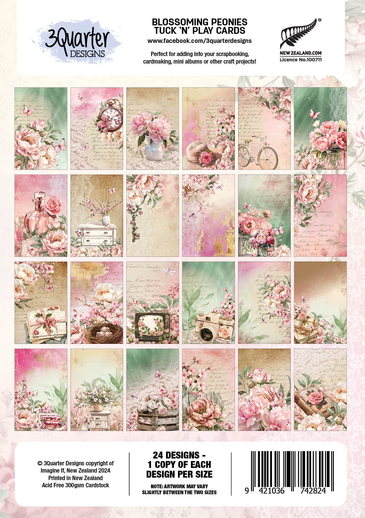 3Quarter Designs - Tuck 'n Play Cards - Blossoming Peonies - The Crafty Kiwi