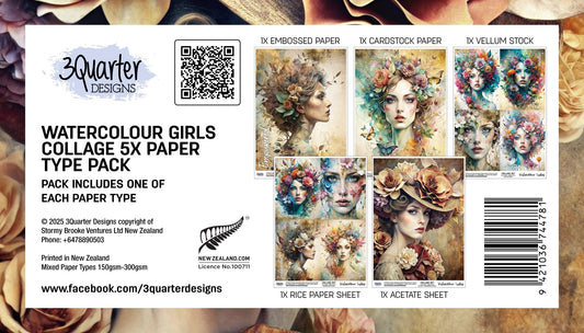 3Quarter Designs - Watercolour Girls Collage Paper Type Pack (5/pk) - The Crafty Kiwi
