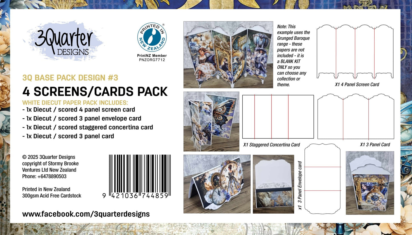 3Quarter Designs - White Base - 4 Screen/Card Pack - The Crafty Kiwi