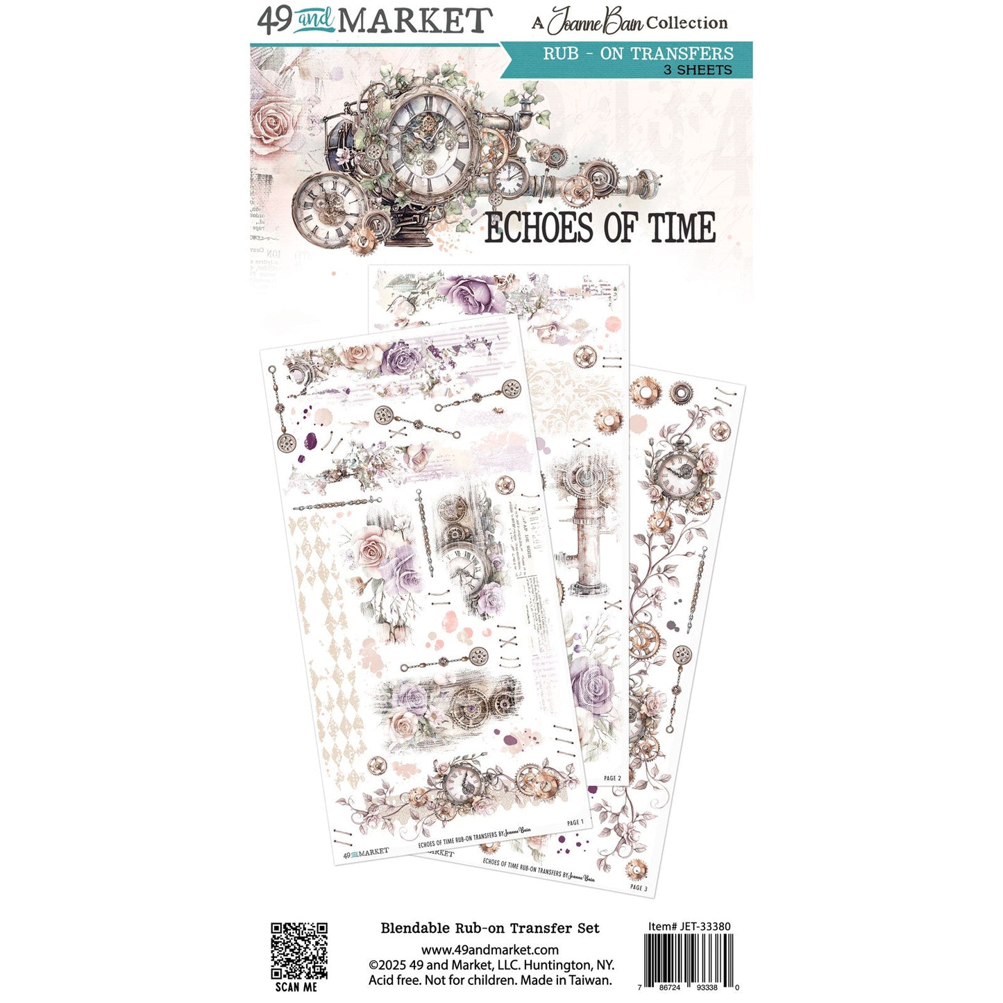 49 and Market - ECHOES OF TIME - 6x12 Rub - on Transfer Set - The Crafty Kiwi