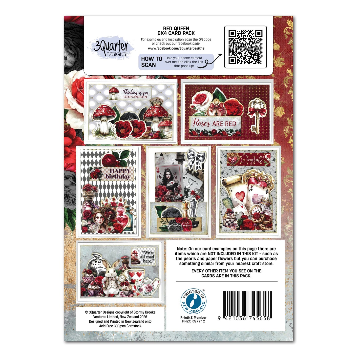 3Quarter Designs - 6x4 Card Making Pack - Red Queen