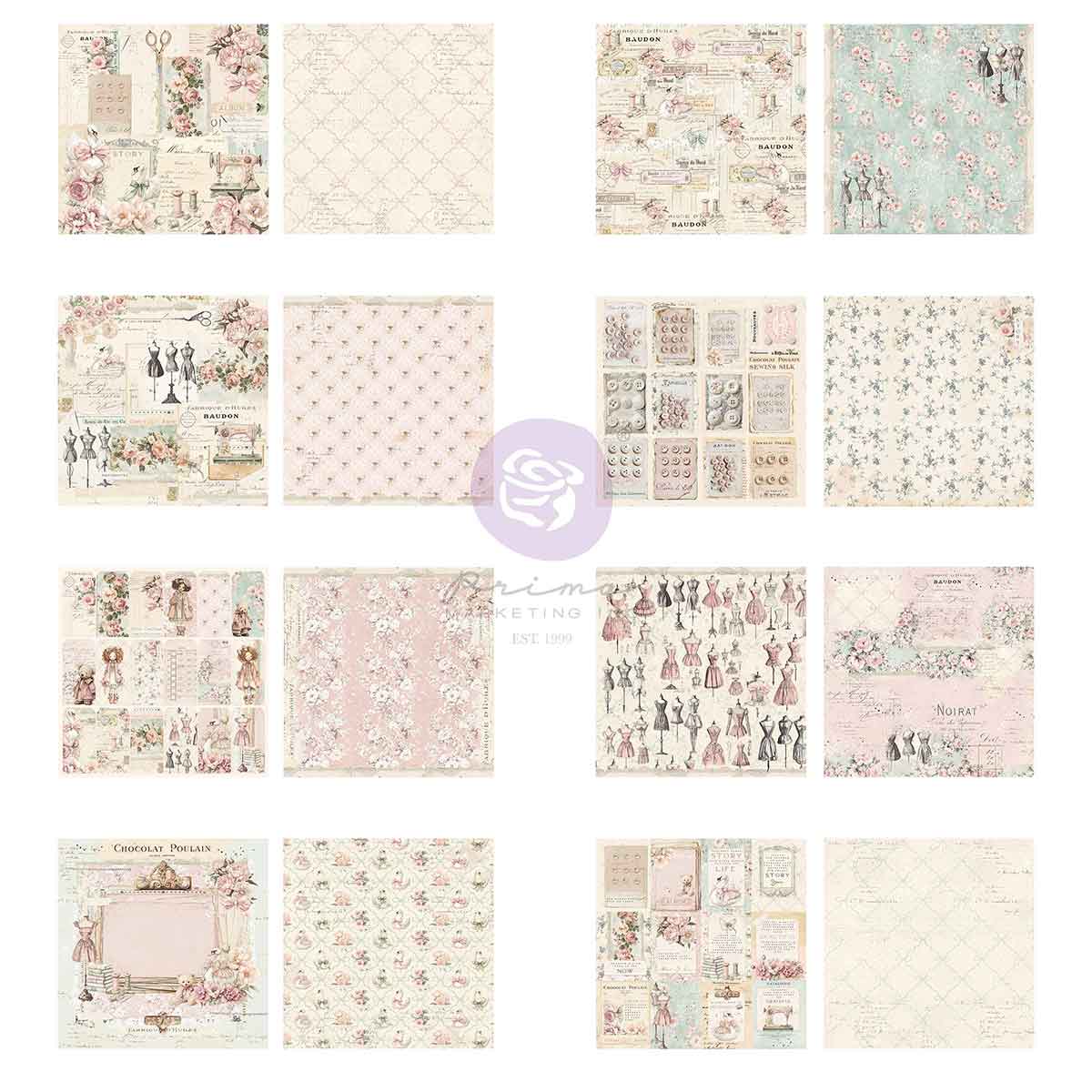 Prima Marketing - BUTTONS & KEEPSAKES Collection 12×12 Paper Pad (16/sheets)