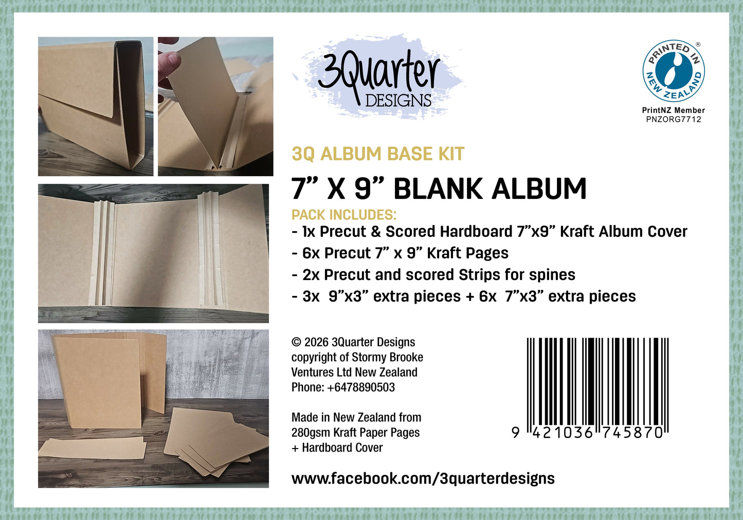 3Quarter Designs - 7"x9" Blank Album Base Kit - Kraft