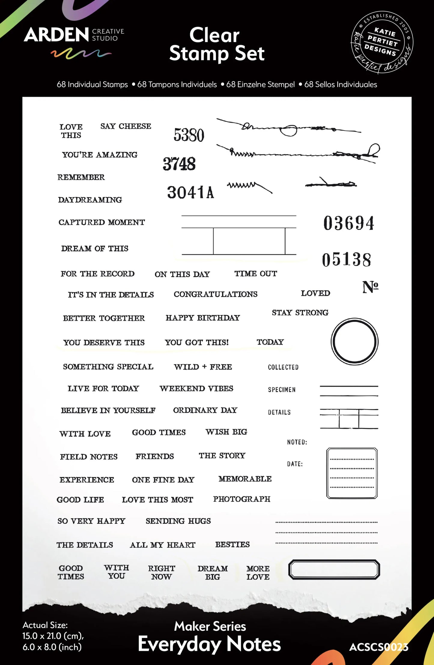 Arden Creeative Studio - Maker Series - Everyday Notes 6x8"Clear Stamp Set (Field Notes)
