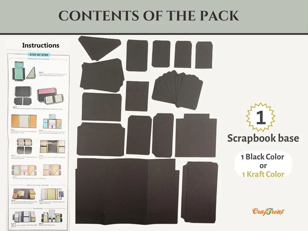 CrafTreat - GateFold Folio DIY Scrapbook Blanks - (1/pack - Black)