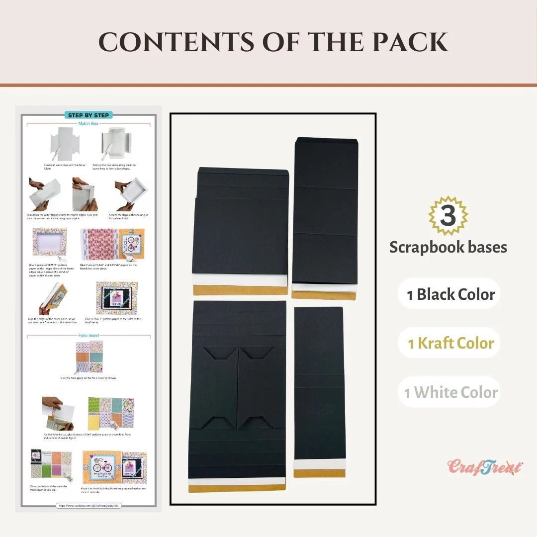 Craftreat - Scrapbook Blank Quick Folio - Match Box Folio (3/pack, black, white, kraft)