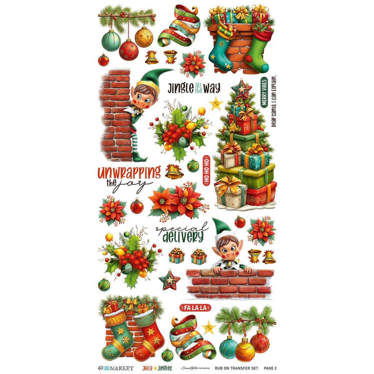 49 and Market - Jolly Jingles - Blendable Rub-on Transfer Set 6"12"