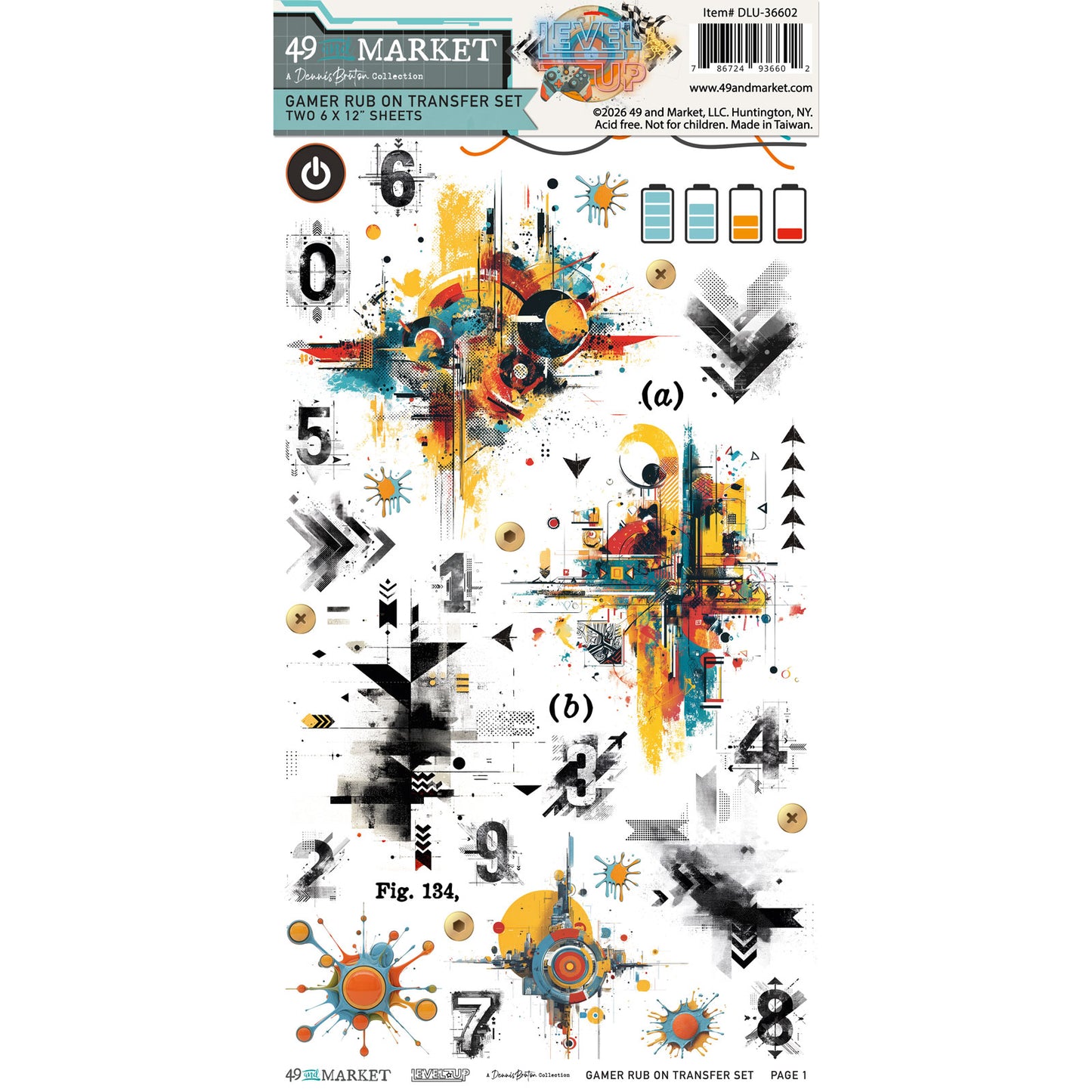 49 and Market - Level Up Gamer - Rub-On Transfer Set 6"X12