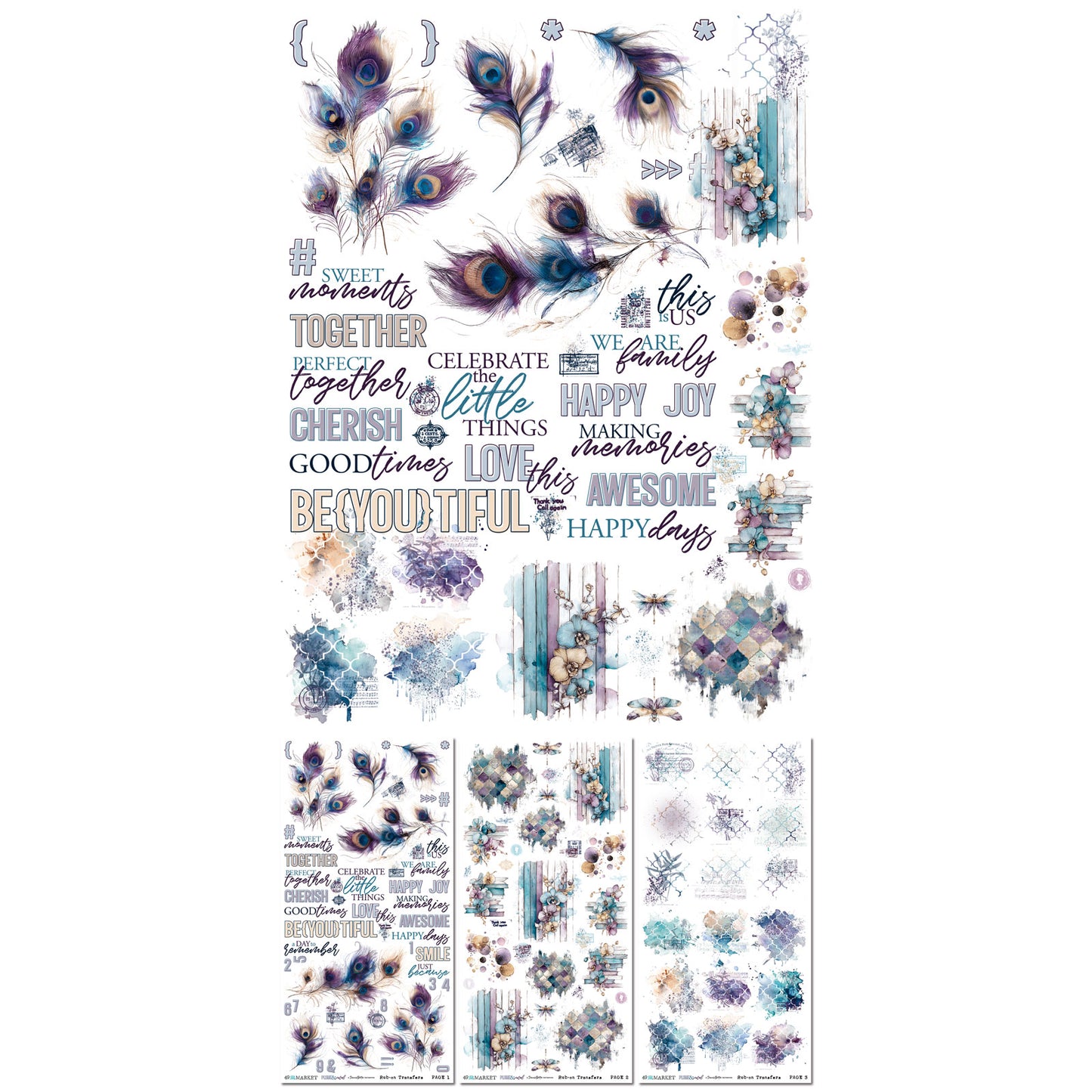 49 and Market - Plume & Petal - 6 x12 Blendable Rub-on Transfer Set