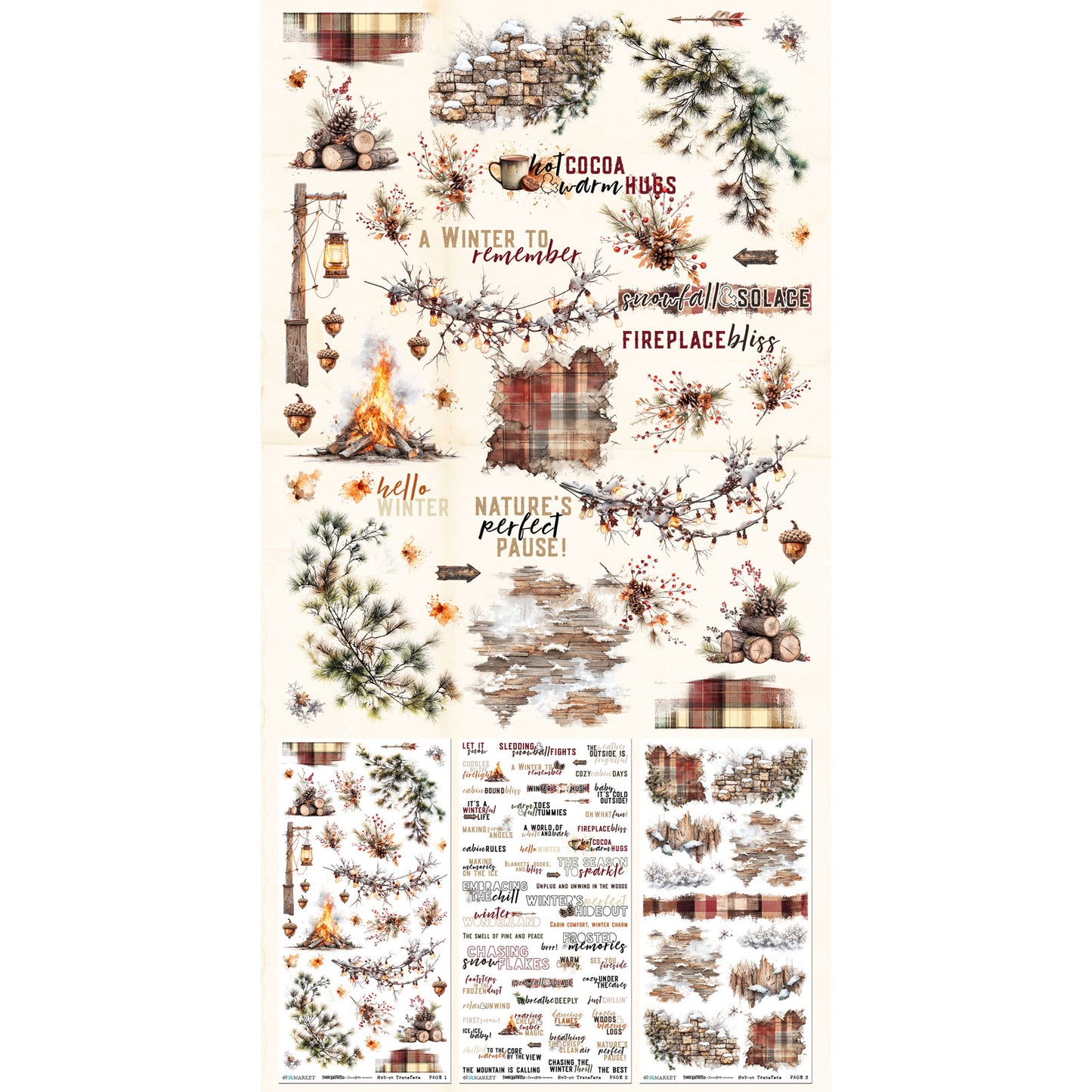 49 and Market - Timber and Tweed - 6x12 Essentials Rub-on Transfer Set