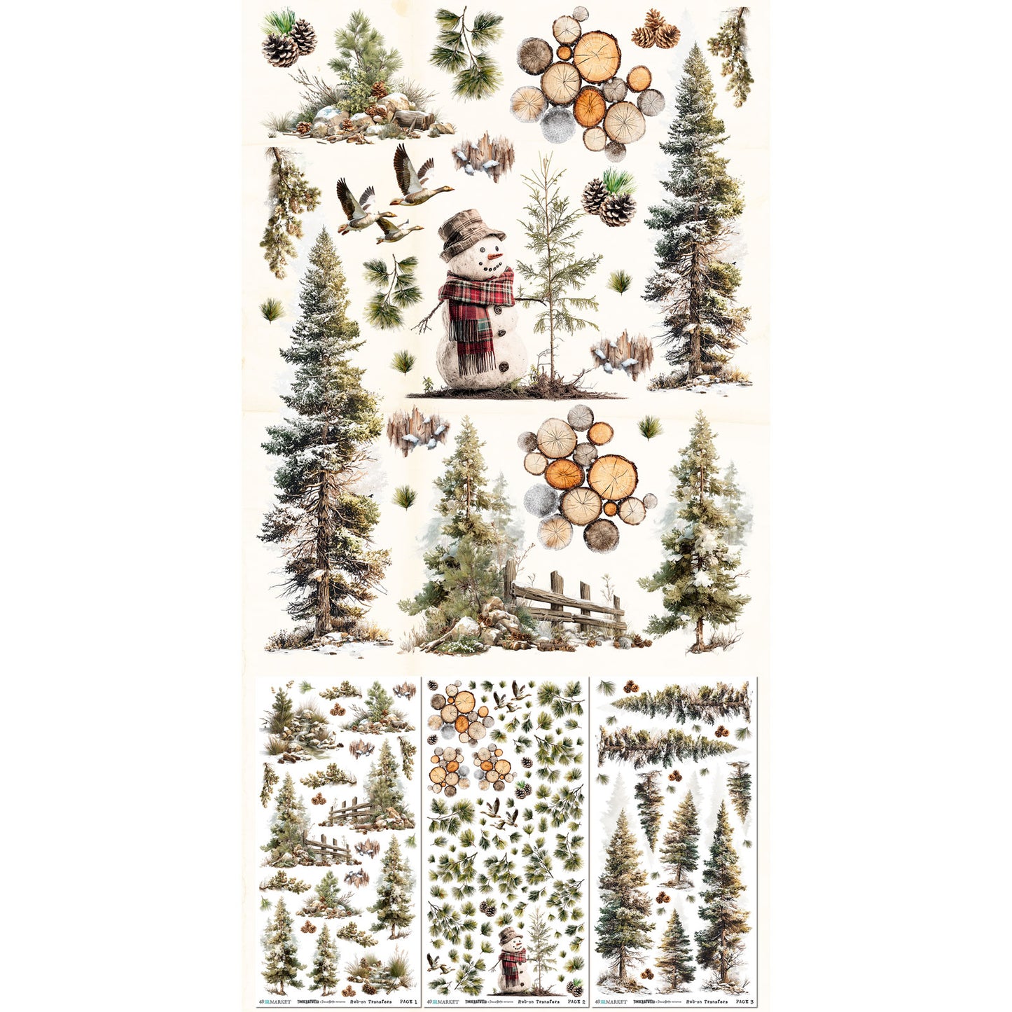 49 and Market - Timber and Tweed - 6x12 Blendable Rub-on Transfer Set