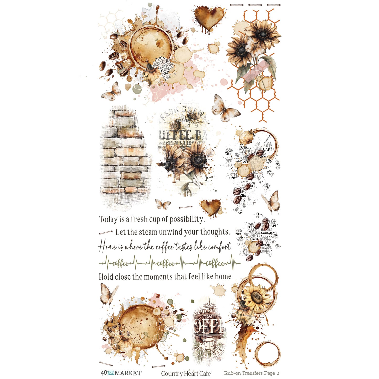 49 and Market - Country Heart Cafe - Rub-On Transfer Set 6"X12"