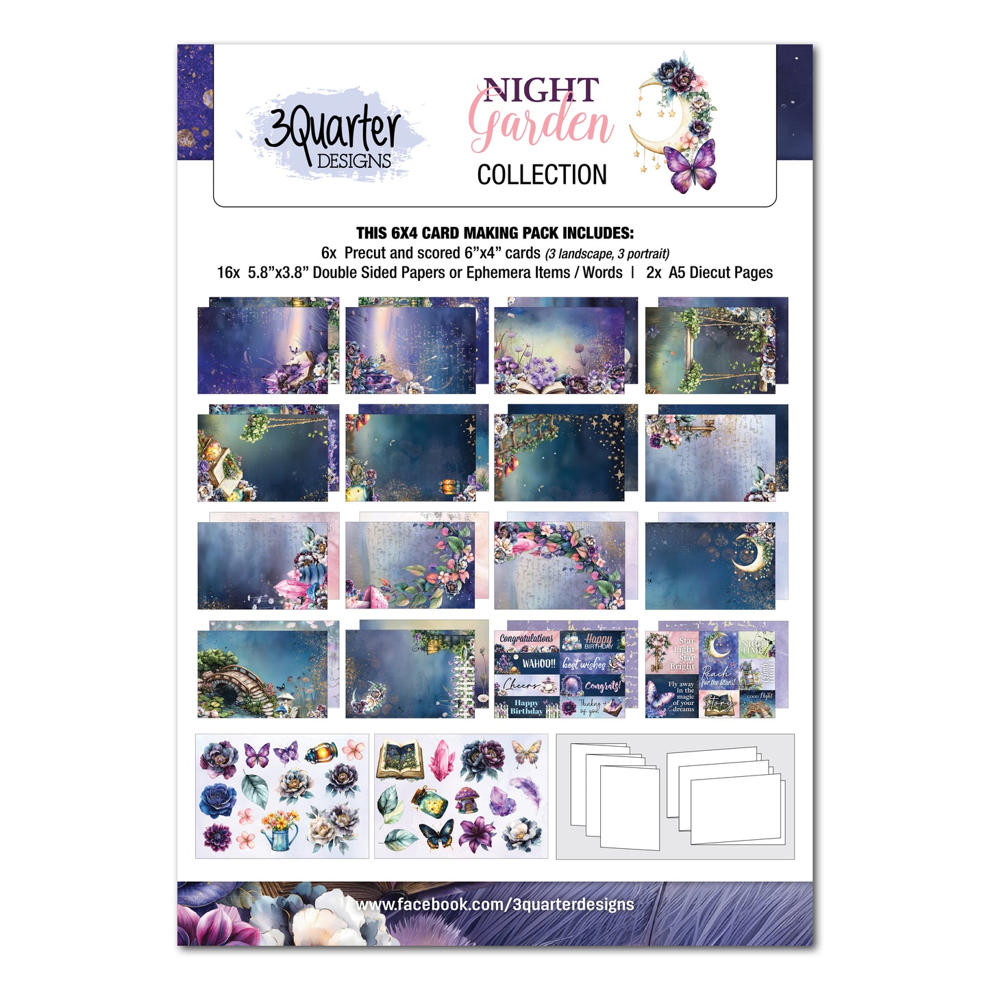 3Quarter Designs - 6x4 Card Making Pack - Night Garden