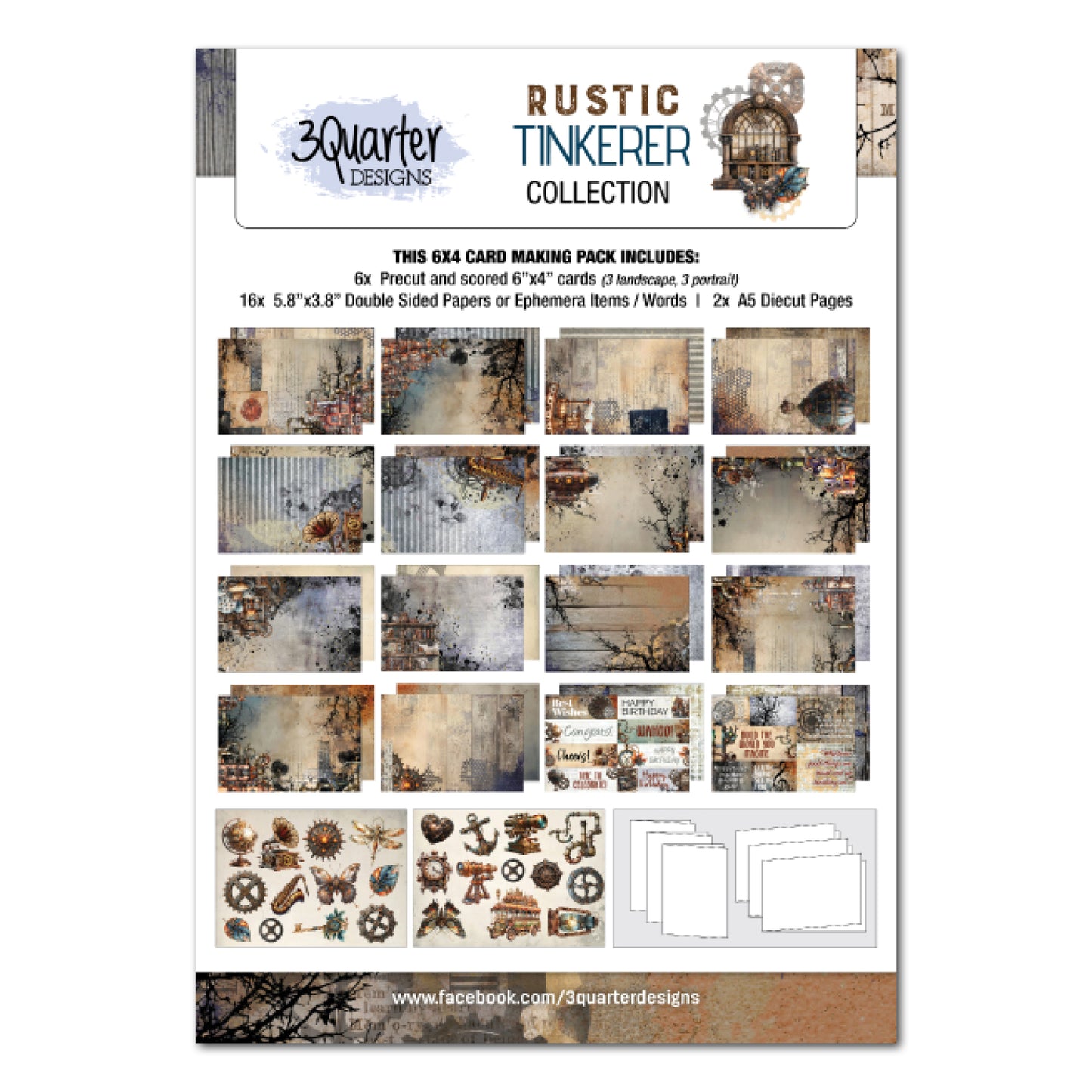 3Quarter Designs - 6x4 Card Making Pack - Rustic Tinkerer
