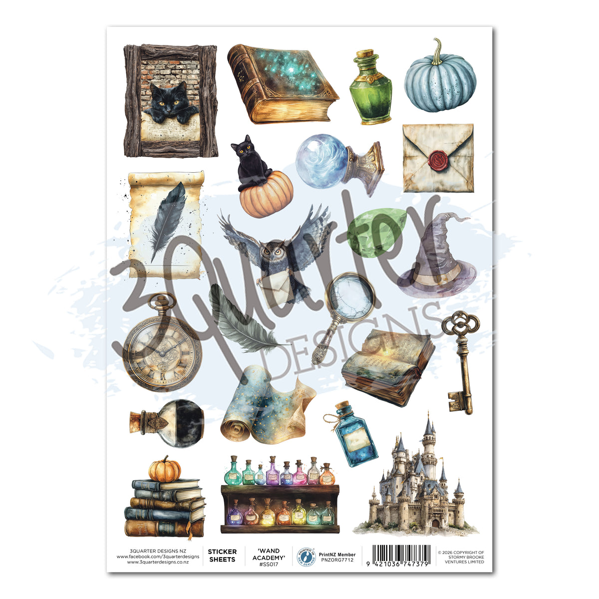 3Quarter Designs - Sticker Sheet - Wand Academy