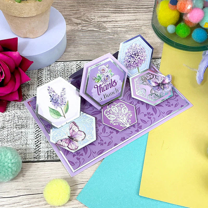 Hunkydory Crafts - Hexagon Flower Shaped Cards + Decorative Hexagon Toppers - (8/pk)