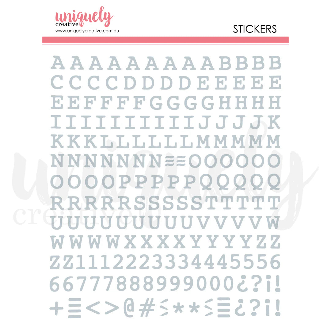 Uniquely Creative - Puffy Silver Alpha Stickers - Uppercase