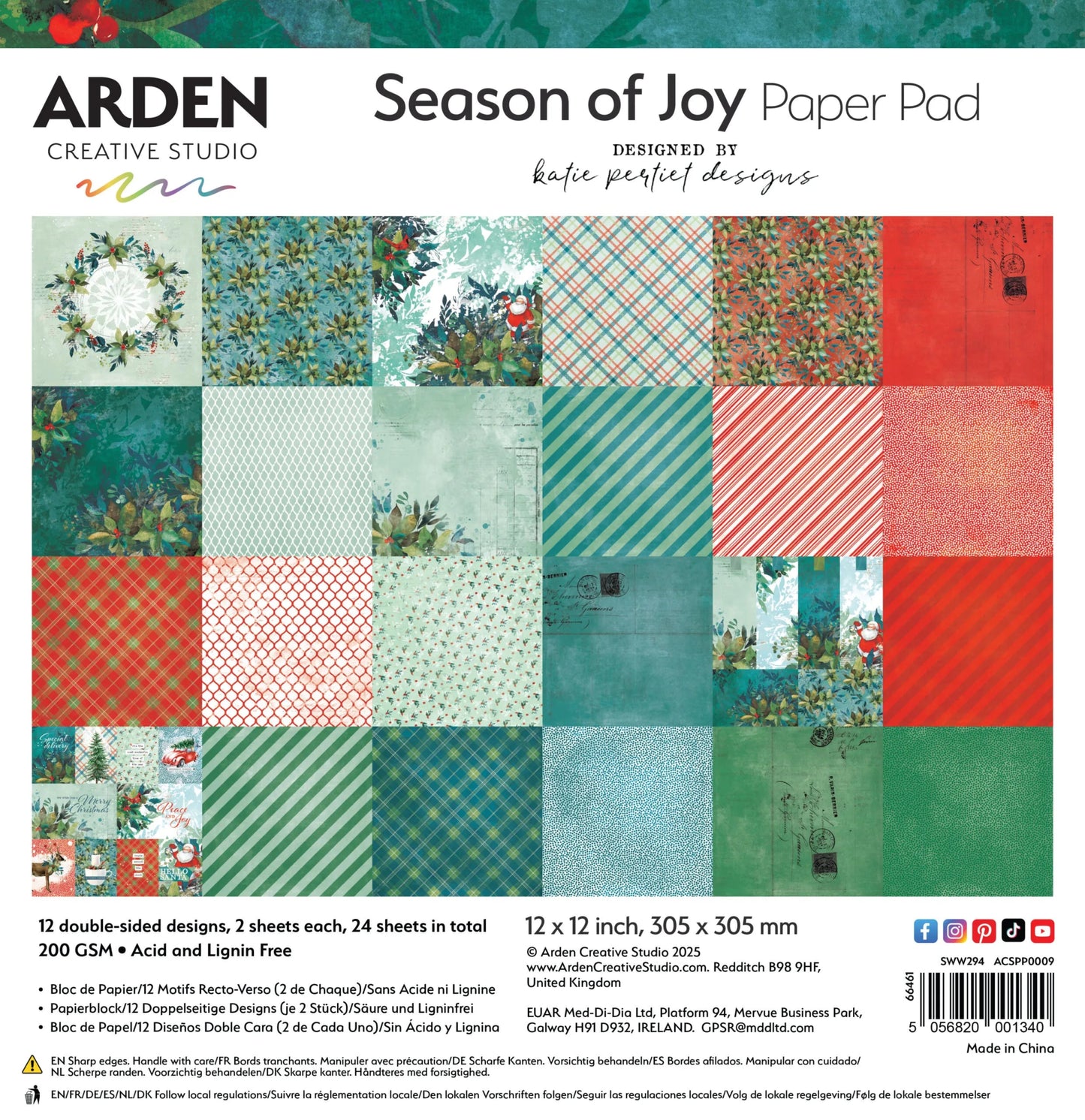 Arden Creative Studio - Season of Joy 12x12 Paper Pad - The Crafty Kiwi