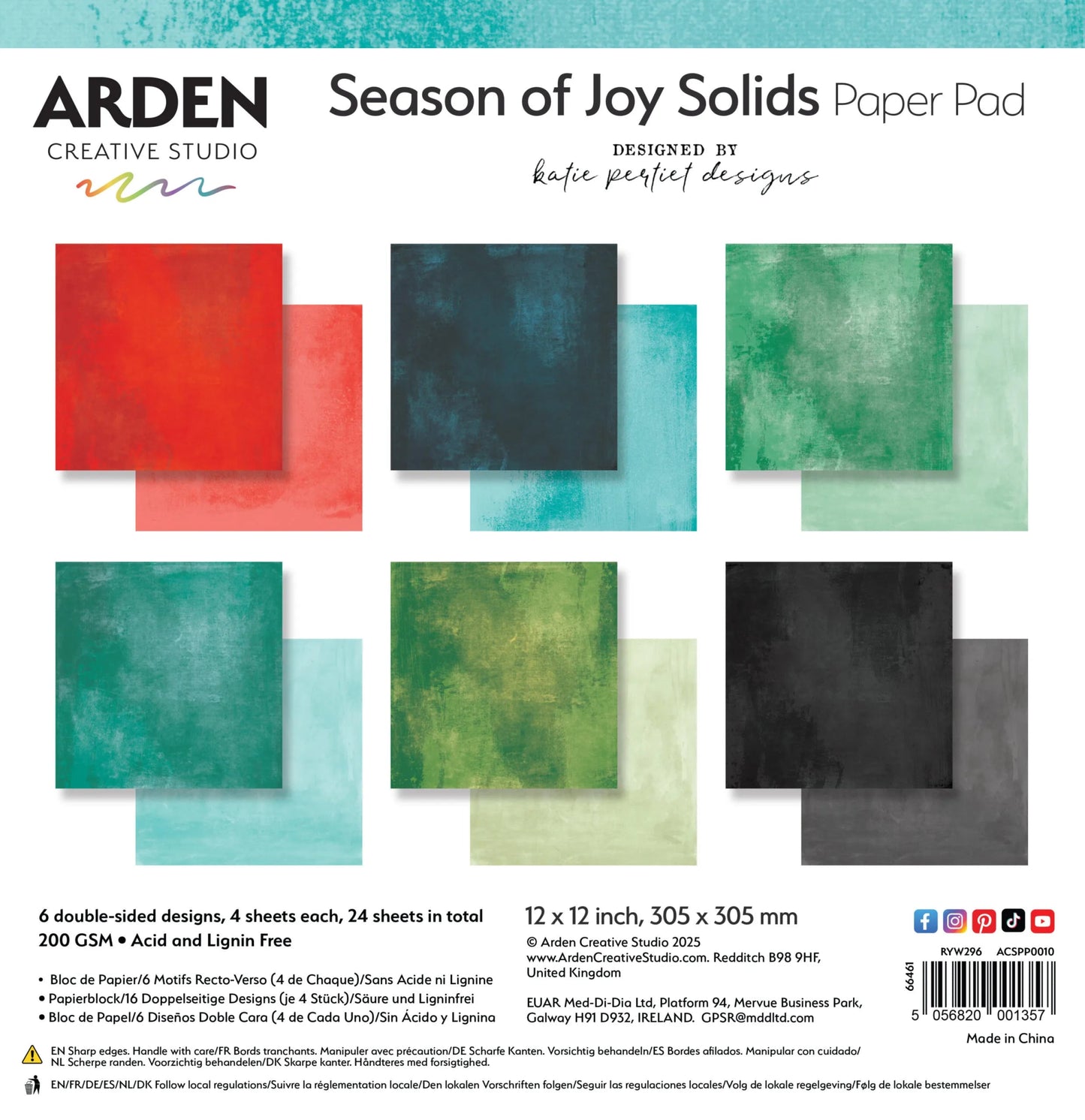 Arden Creative Studio - Season of Joy - 12x12 Solids Paper Pad - The Crafty Kiwi