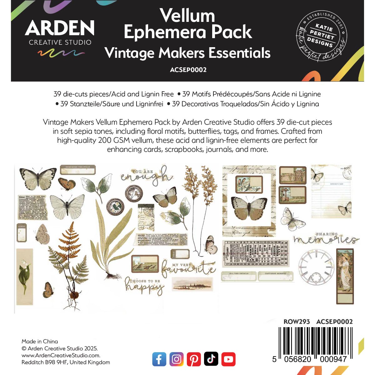 Arden Creative Studio - Vintage Makers - Vellum Ephemera Pack - The Crafty Kiwi