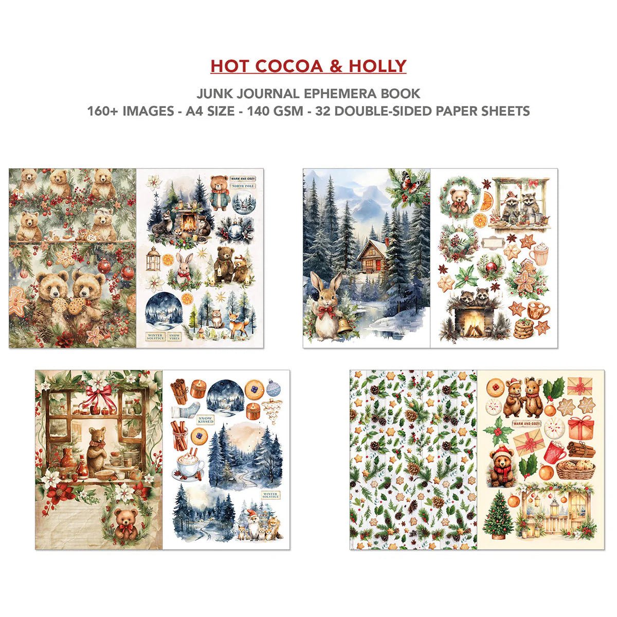 Ciao Bella - Junk Journal Ephemera Book - Hot Cocoa & Holly (A4 32/Pkg) - The Crafty Kiwi
