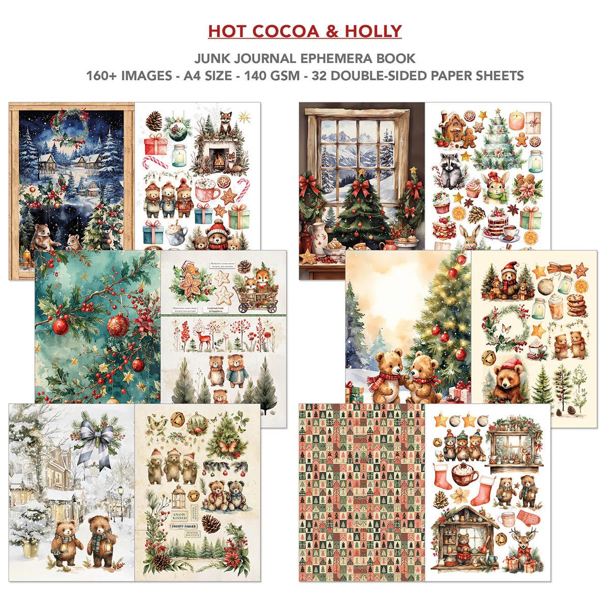 Ciao Bella - Junk Journal Ephemera Book - Hot Cocoa & Holly (A4 32/Pkg) - The Crafty Kiwi