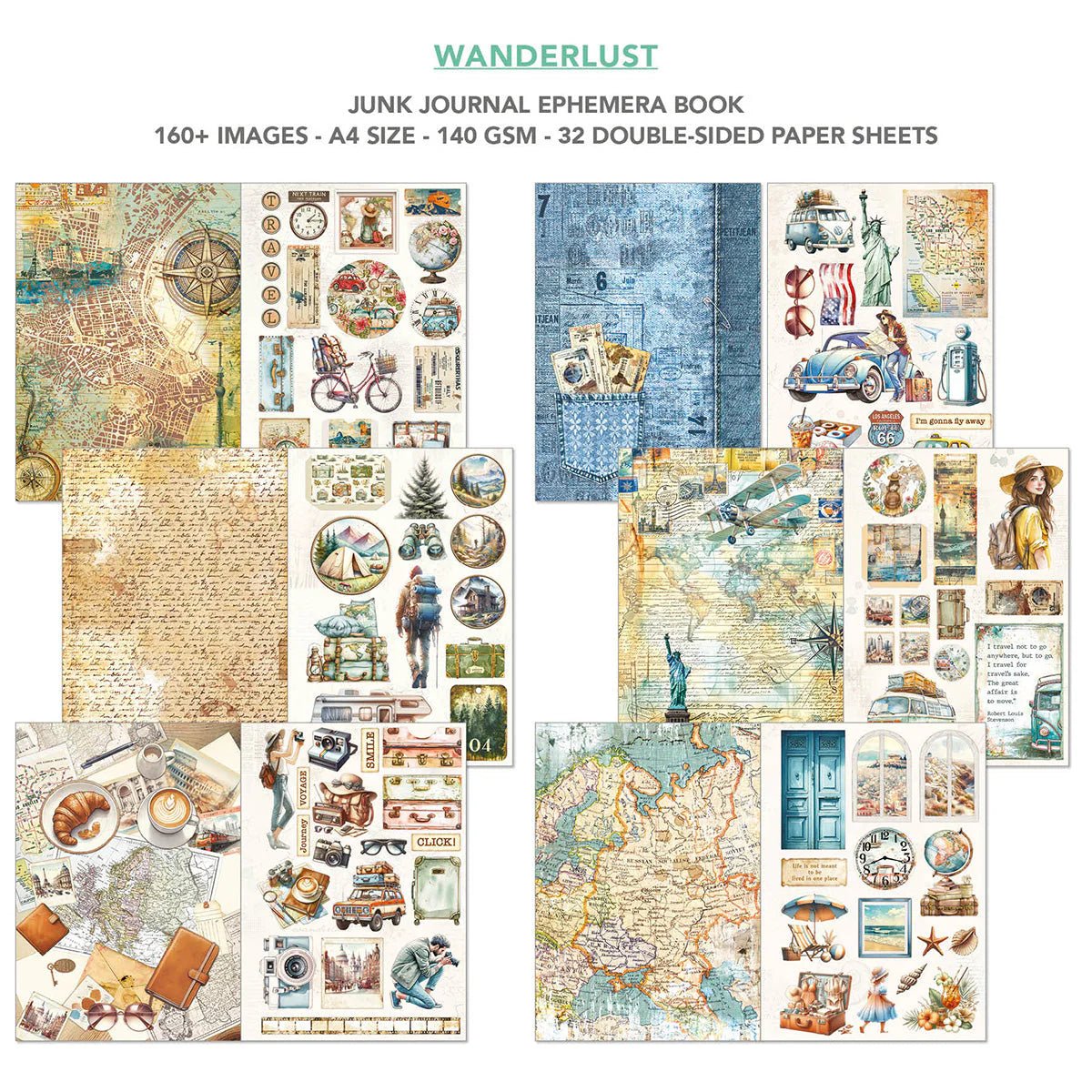 Ciao Bella - Junk Journal & Ephemera Book - Wanderlust (A4 32/Pkg) - The Crafty Kiwi