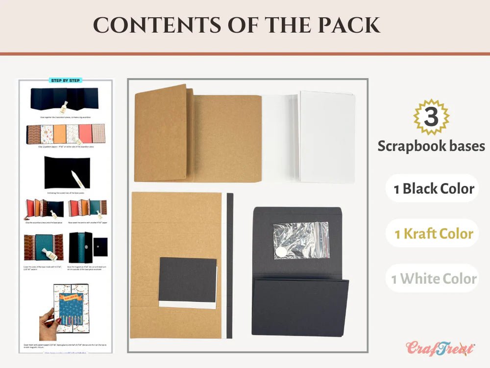 CrafTreat - Scrapbook Blank Quick Folio - Accordion - black, kraft, white - The Crafty Kiwi