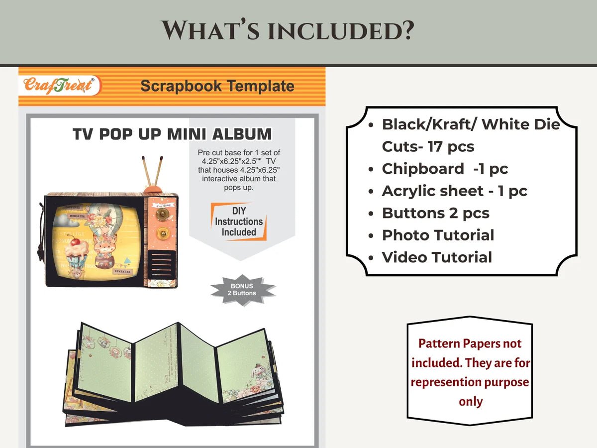CrafTreat - TV Pop - Up Mini Album Blank - White - The Crafty Kiwi