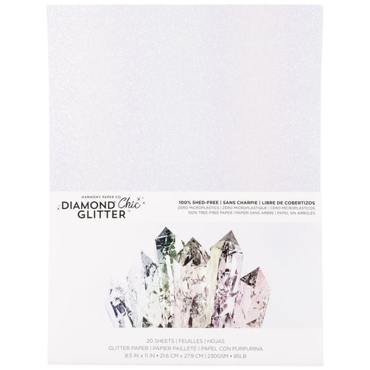 Harmony Paper - Glitter Cardstock - 8.5"X11" - Diamond White Iridescent (1/sheet) - The Crafty Kiwi