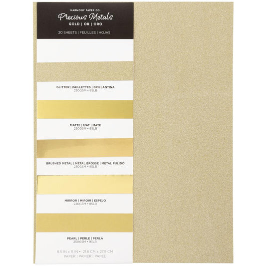 Harmony Paper - Precious Metals Cardstock 8.5"X11" - GOLD - (20/Pkg) - The Crafty Kiwi