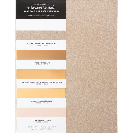 Harmony Paper - Precious Metals Cardstock 8.5"X11" - ROSE GOLD (20/Pkg) - The Crafty Kiwi