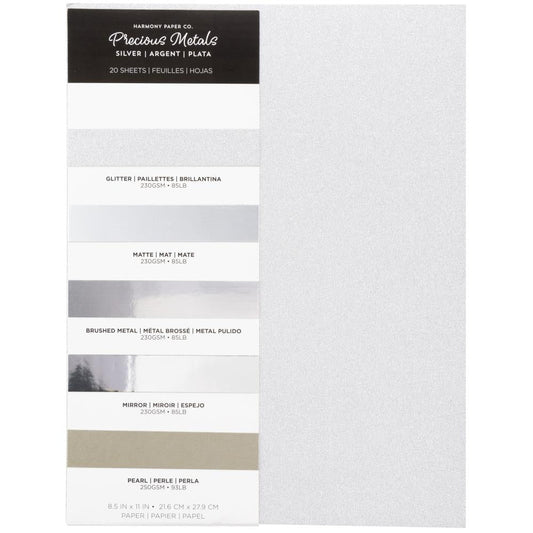 Harmony Paper - Precious Metals Cardstock - SILVER (20/pkg) - The Crafty Kiwi