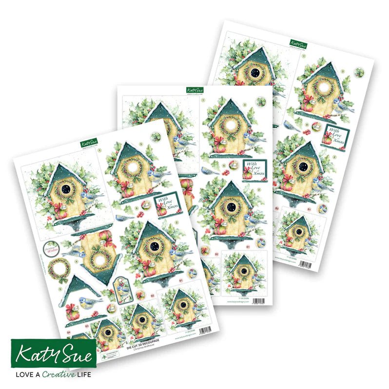 Katy Sue - 3D Die Cut Decoupage – Christmas Birdhouse (1/sheet) - The Crafty Kiwi