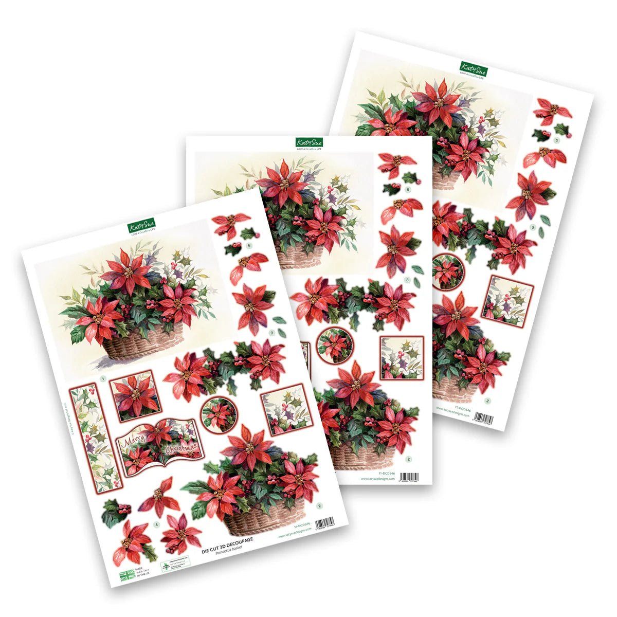 Katy Sue - 3D Die Cut Decoupage - Poinsettia Basket (1/sheet) - The Crafty Kiwi