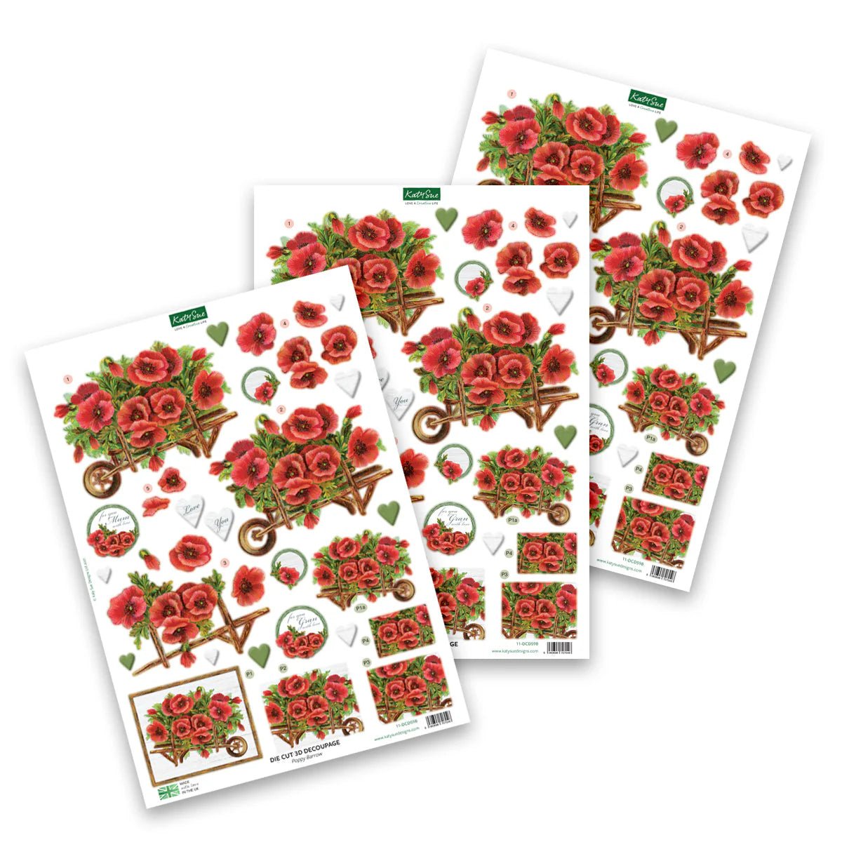 Katy Sue - 3D Die Cut Decoupage - Poppy Barrow (1/sheet) - The Crafty Kiwi