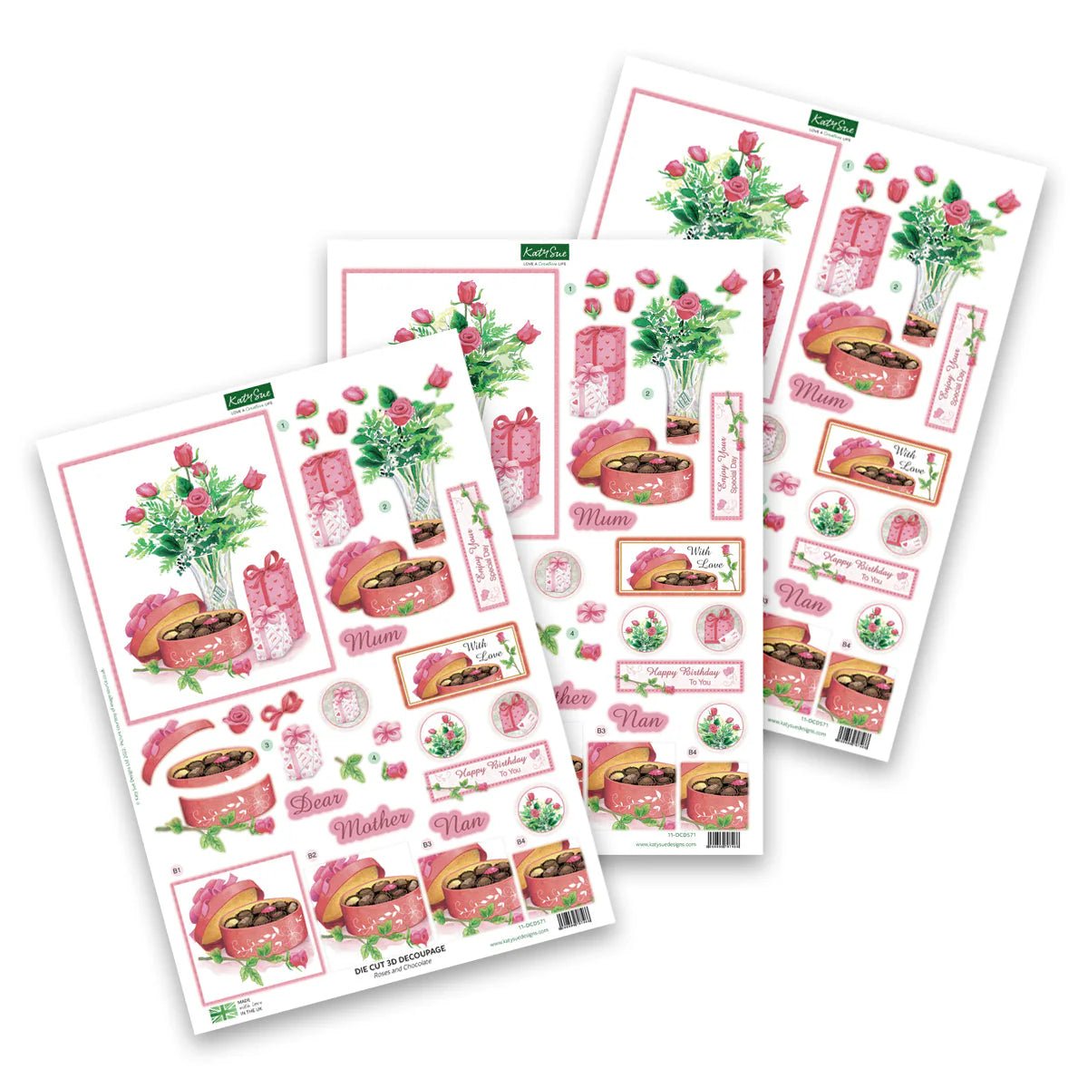 Katy Sue - 3D Die Cut Decoupage - Roses & Chocolates (1/sheet) - The Crafty Kiwi