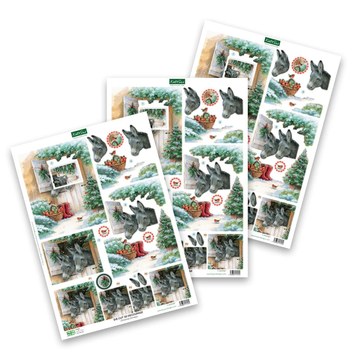 Katy Sue - D Die Cut Decoupage - Christmas Donkeys (1/sheet) - The Crafty Kiwi