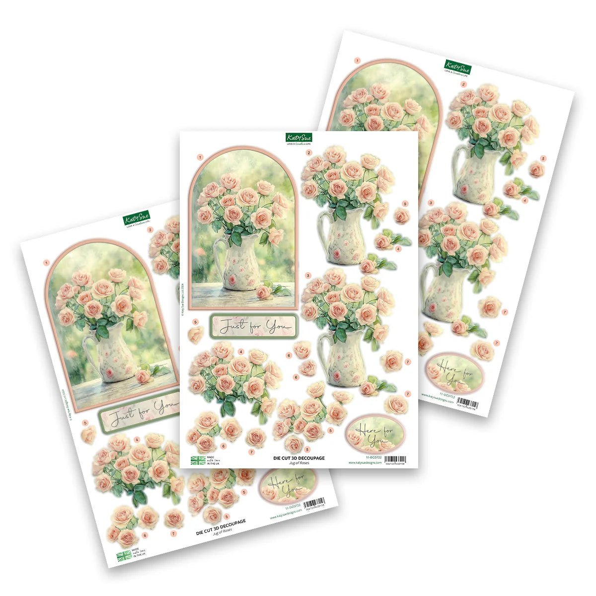 Katy Sue - Die Cut 3D Decoupage - Jug of Roses (1/sheet) - The Crafty Kiwi